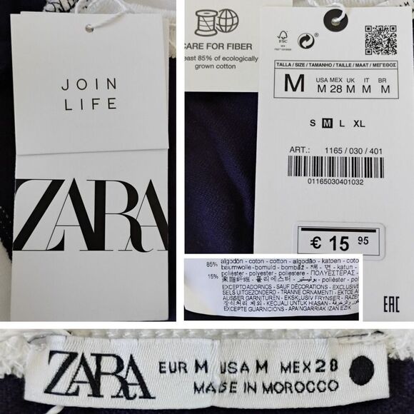 ZARA Terry Cloth 70s Womens Crop Tank Top Bralette Navy White Cut Out V Neck M - Picture 5 of 7